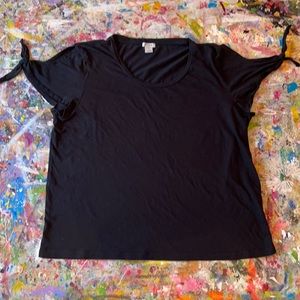 J.CREW Black T-Shirt split sleeves w/tie XL